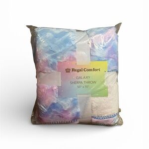 Regal Comfort Galaxy Sherpa Throw Blanket - Blue & Pink Pastel - 50" x 70" - New
